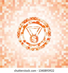 business award icon inside abstract orange mosaic emblem with background