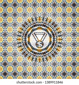 business award icon inside arabesque style emblem. arabic decoration.