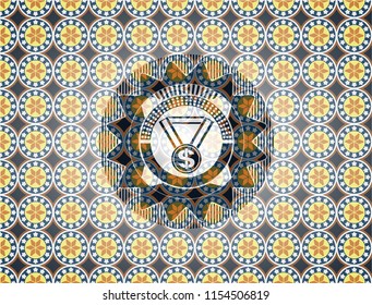 business award icon inside arabic style badge. Arabesque decoration.