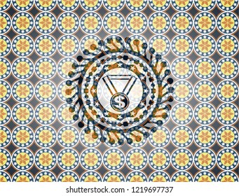 business award icon inside arabic style badge. Arabesque decoration.