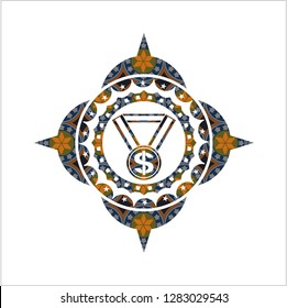 business award icon inside arabic emblem background. Arabesque decoration.