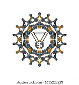 business award icon inside arabic style badge. Arabesque decoration.