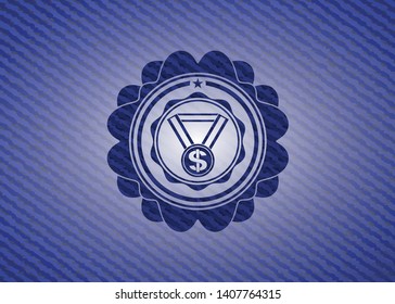 business award icon inside badge with denim background