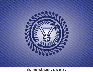 business award icon inside badge with denim background