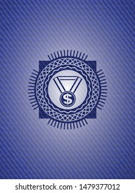 business award icon inside badge with denim background