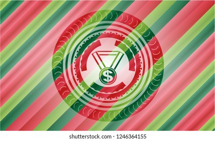 business award icon inside christmas colors style emblem.