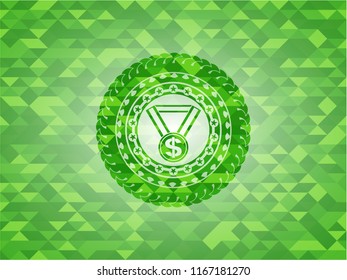 business award icon inside green emblem with mosaic background