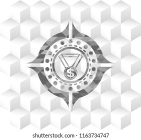 business award icon inside grey emblem with cube white background