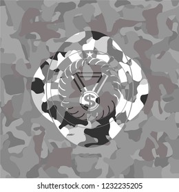 business award icon inside grey camo emblem