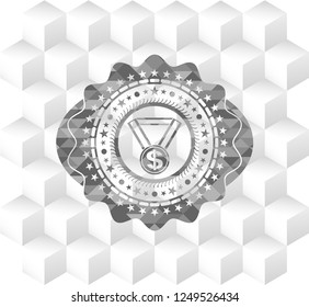 business award icon inside grey emblem. Retro with geometric cube white background
