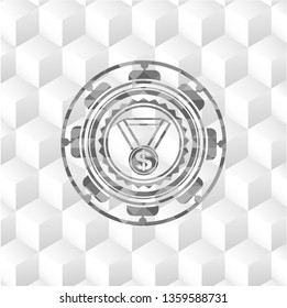 business award icon inside grey emblem. Vintage with geometric cube white background