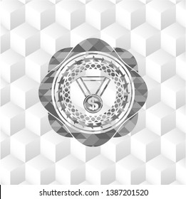 business award icon inside grey emblem. Vintage with geometric cube white background