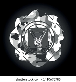 business award icon inside grey camouflaged emblem