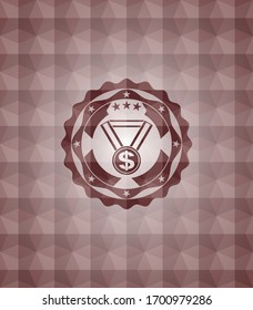 business award icon inside red seamless badge with geometric pattern background.