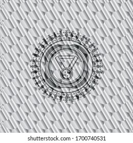business award icon inside silver badge. Scales pattern. Vector Illustration. Detailed.