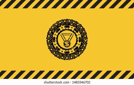 business award icon inside warning sign, black grunge emblem. Vector Illustration. Detailed.