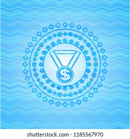 business award icon inside water wave representation emblem background.