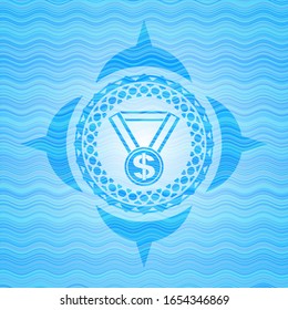 business award icon inside water wave representation style badge.