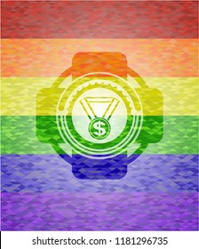 business award icon on mosaic background with the colors of the LGBT flag