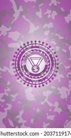 business award icon on pink and purple camo texture. 