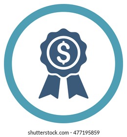 Business Award vector bicolor rounded icon. Image style is a flat icon symbol inside a circle, cyan and blue colors, white background.