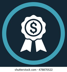 Business Award vector bicolor rounded icon. Image style is a flat icon symbol inside a circle, blue and white colors, dark blue background.