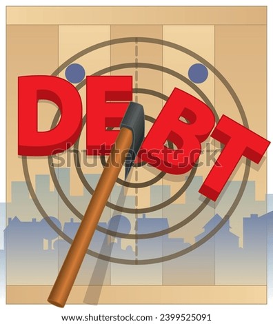 business, axe throwing, axe cutting in half personal household debt on target with houses in silhouette