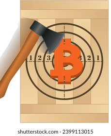 business, axe throwing showing motion aimed at bitcoin sign on target svg