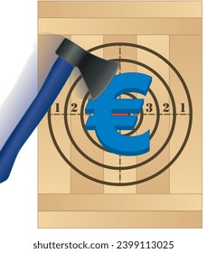 business, axe throwing showing motion aimed at euro sign on target svg