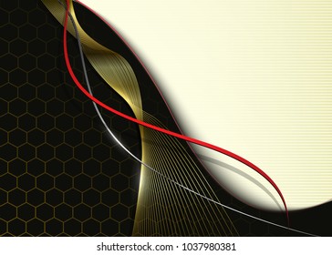 Geschäftlicher Hintergrund, abstrakte 3D-Wellen, schwarz-goldene Vektorgrafik.