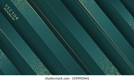 Business background. Abstract green and gold geometric shapes background. Abstract gold lines background. Graphic design. Vector illustration. Background for website.	