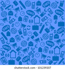 Business background. Blue social media and internet seamless pattern. Vector illustration