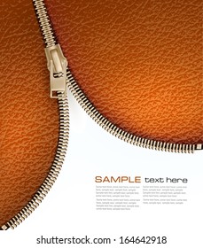 Business background with brown leather texture and open zipper. Vector illustration 