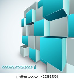 Business background creative template for contemporary web design with isometric construction composed from cubes vector Illustration