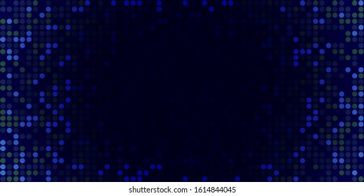 Business background with depth effect. Blue and green dots on a dark background with a gradient. Futuristic background for finance, business, marketing, technology and sites.