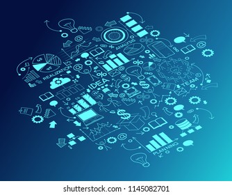 Business background is doodles icons on the topic of technology and business
