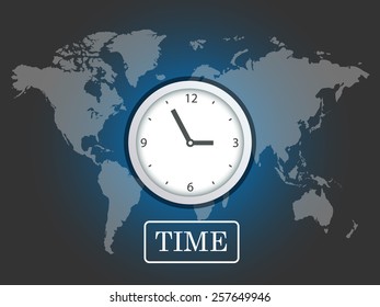 Business background, globe with clock over world map, vector.