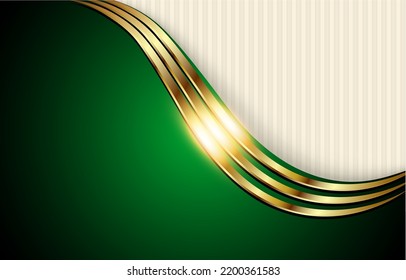 Business background with gold shiny wave on green, 3D shiny elegant vector background.
