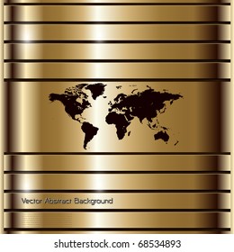 Business background gold with world map, vector