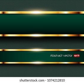 Business background green, banners with gold metallic elements over dots pattern background, vector illustration.
