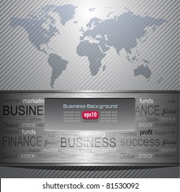 Business background grey metallic with world map, vector