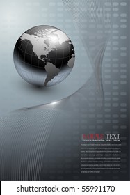 business background, grey with world globe, vector.