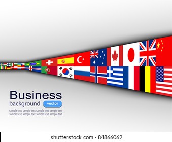 Business background with international flags, vector