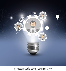 Business Background Light Bulb, with teamwork elements. Vector Illustration.
