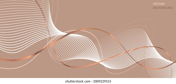 Business background lines wave abstract stripe design. Abstract beige background with bronze stripes. Graphic design. Vector illustration.	
