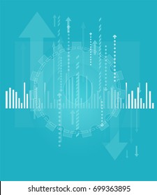Business background made of arrows, gears and diagrams, representing success and progress in business.