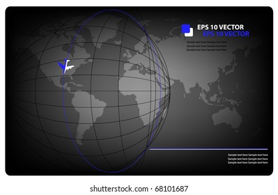 Business background with map of the world and airplane. EPS10 vector illustration.
