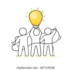 Business background with people and lamp idea. Modern vector illustration about imagination and creativity.