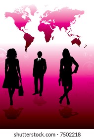 Business background in red with a world with a gradient into white