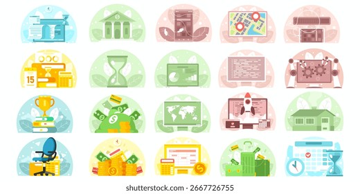 Business background set. 20 vector illustrations
